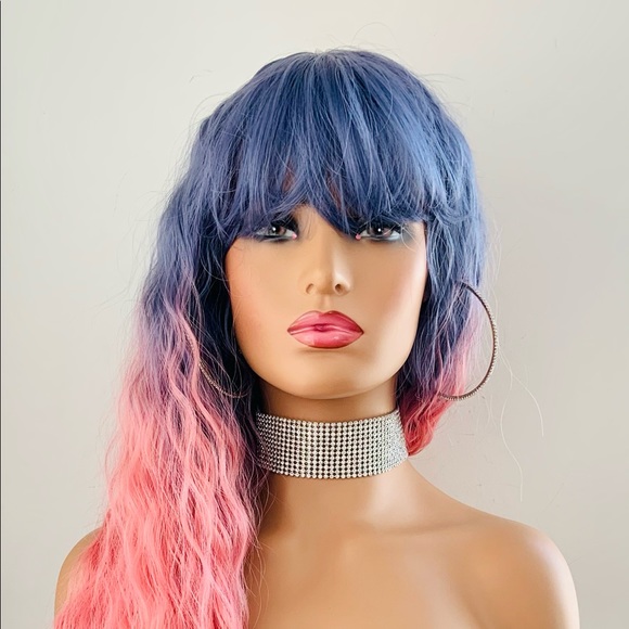 A Very Pretty Purple & Pink Long Wavy Synthetic Wig with Bangs - Picture 6 of 13